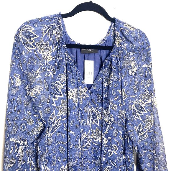 NWT Lane Bryant Blue Paisley Lurex Ruffle V Neck Chiffon Plus Blouse Lined 22/24 - Picture 10 of 12